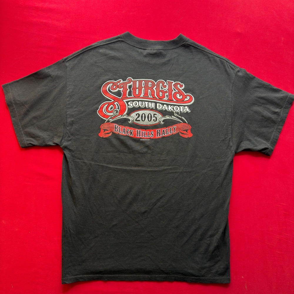 Vintage 2005 Sturgis Black Hills Rally T-Shirt Mens Large Biker Y2K‎ Delta Black - Picture 2 of 8